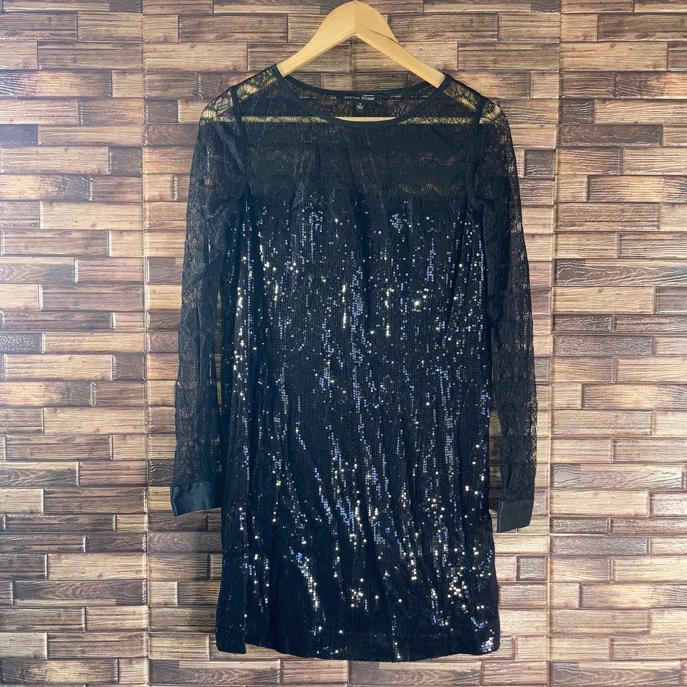 Womens Size 6 Cynthia Steffe Black Longsleeve Lace & Sequence Dress
